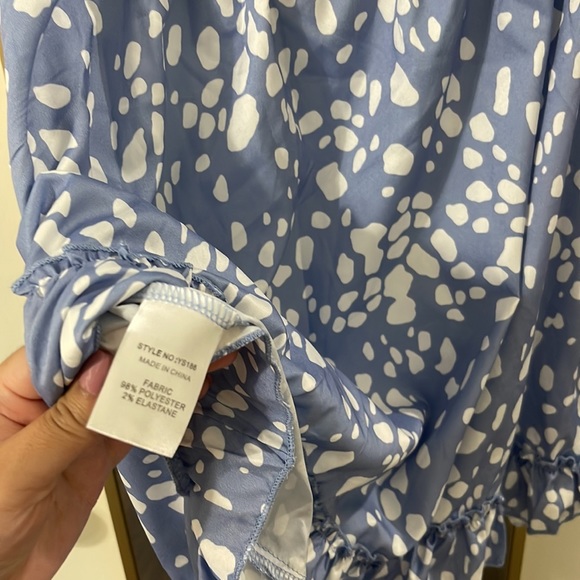 Blue Polka Dot Off the Shoulder Romper *Brand New* - Picture 4 of 6